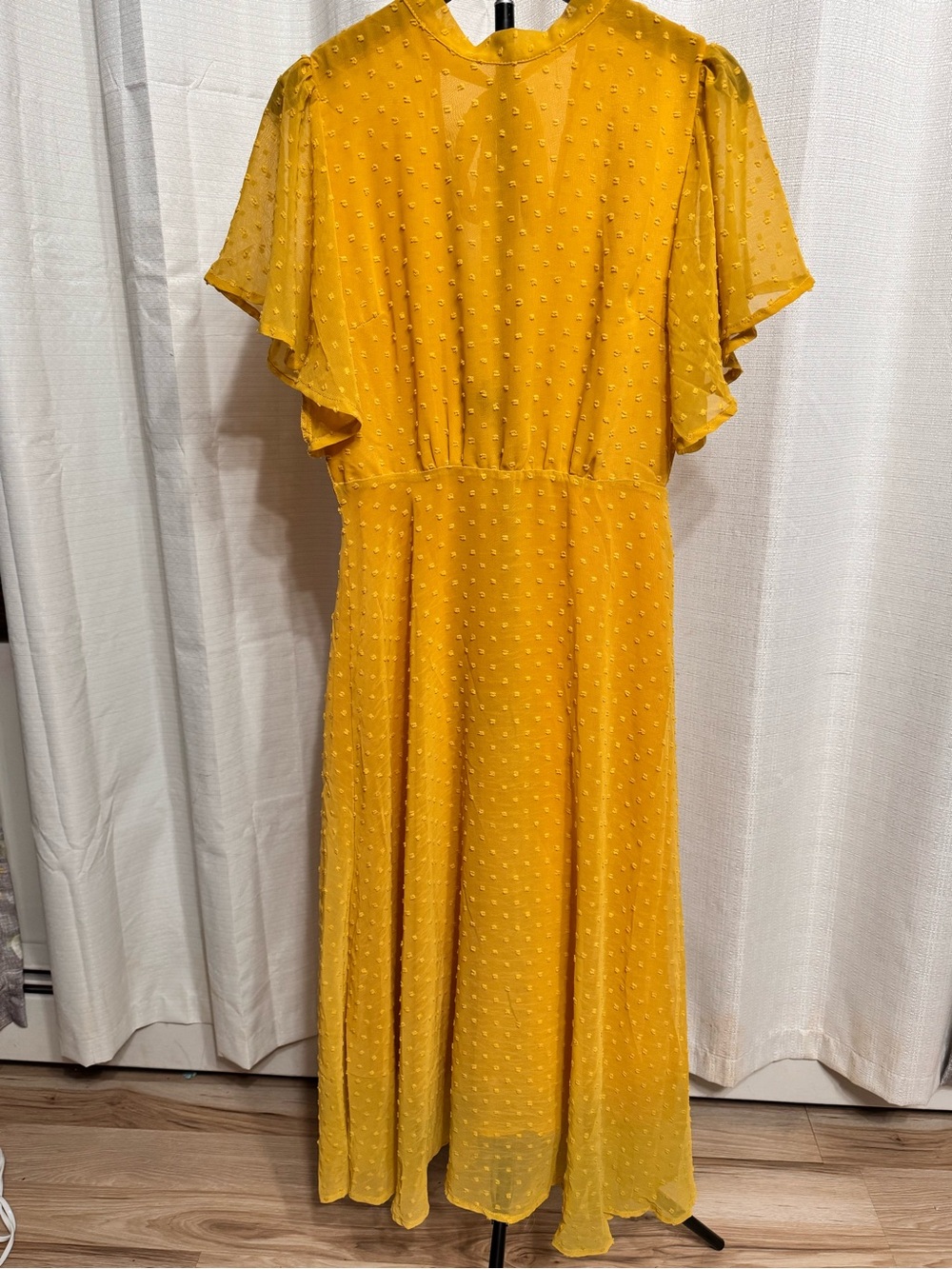Yellow Maxi Dress with Swiss Dot Texture